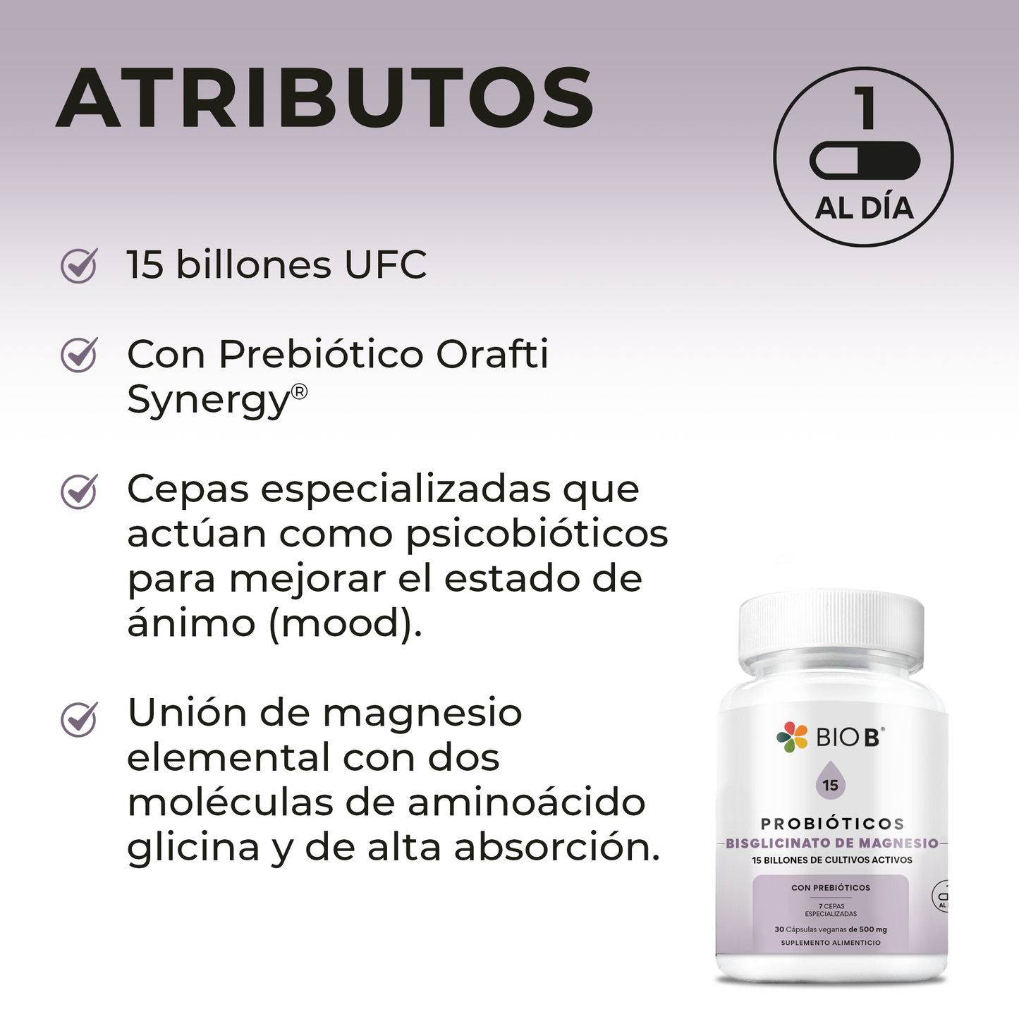 PROBIÓTICOS 15 BILLONES + BISGLICINATO DE MAGNESIO (PSICOBIÓTICO)