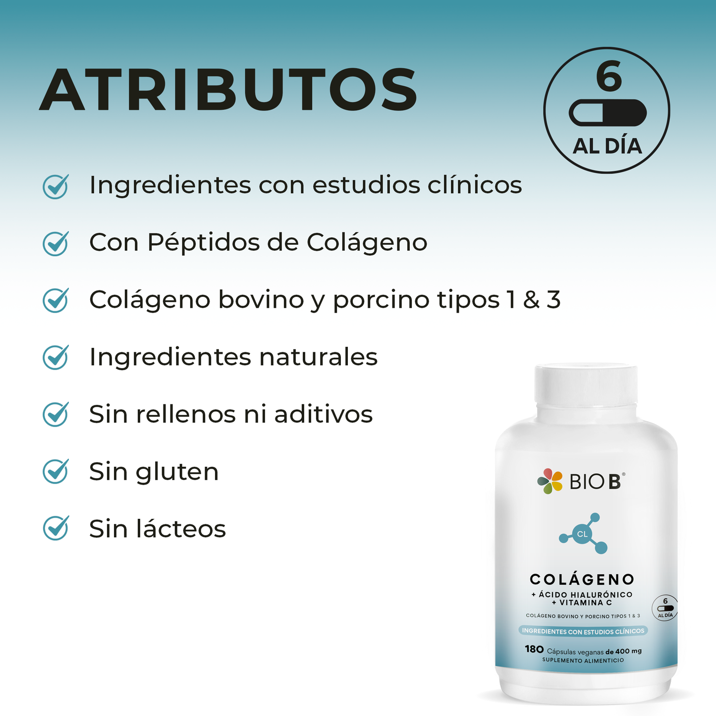 COLÁGENO + ÁCIDO HIALURÓNICO + VITAMINA C 180 caps.
