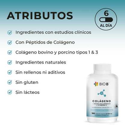 COLÁGENO + ÁCIDO HIALURÓNICO + VITAMINA C 180 caps.