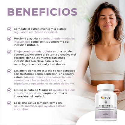 PROBIÓTICOS 15 BILLONES + BISGLICINATO DE MAGNESIO (PSICOBIÓTICO)