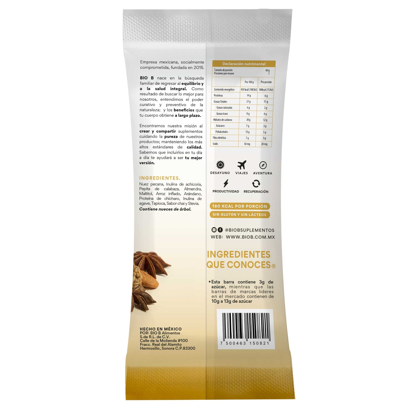 Barra con 6g de proteína sabor CHAI